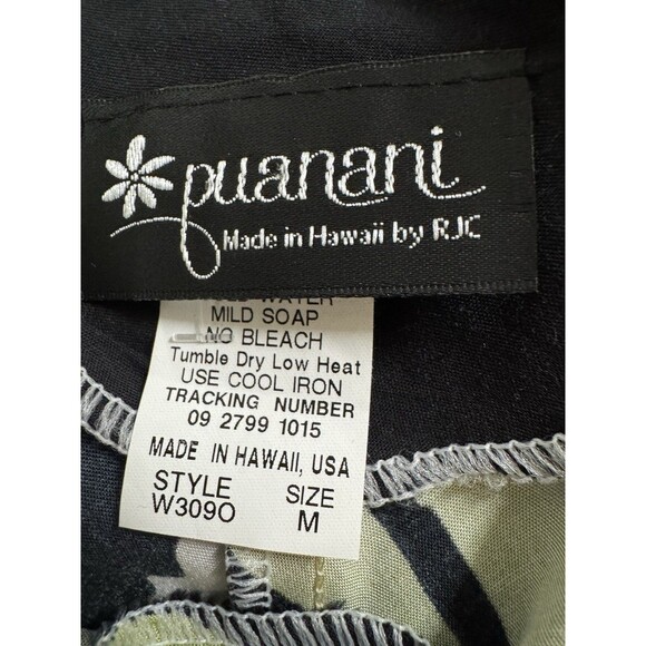 PUANANI by RJC Hawaiian Maxi Dress Black Green Floral Size M V Neck EUC USA - Picture 5 of 7